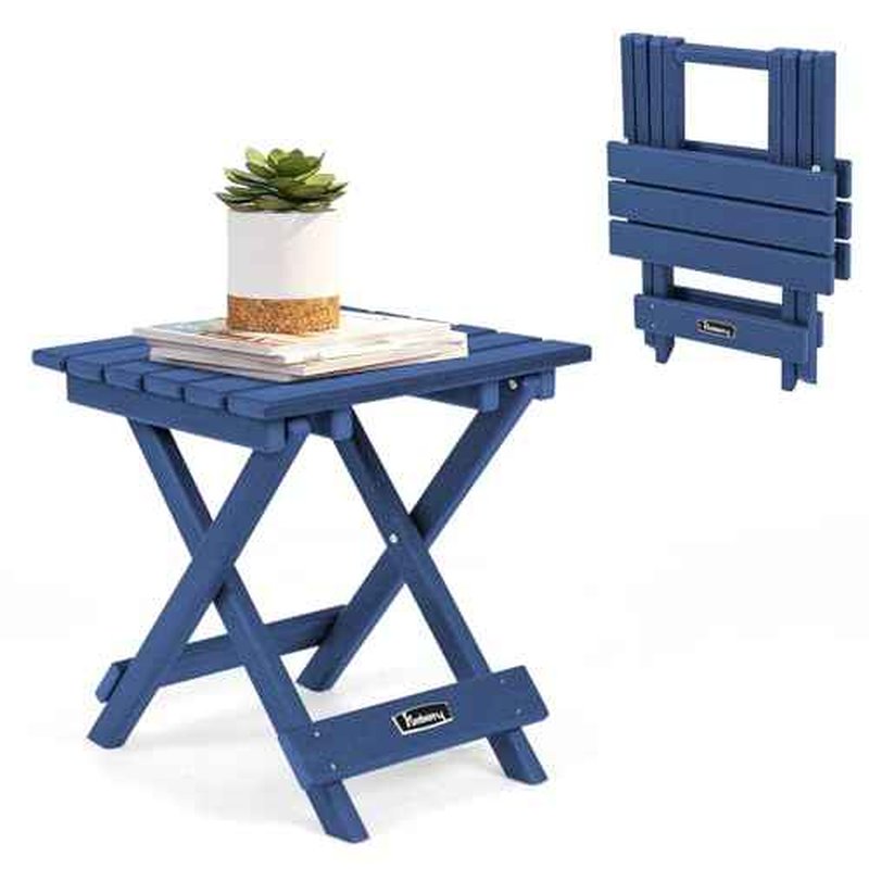 FUNBERRY Outdoor Folding Adirondack Side Table, Portable No Assembly Patio End Table HDPE All Weather
