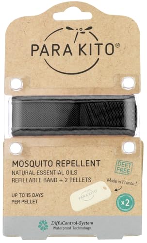 PARA'KITO Mosquito Insect & Bug Protection Wristband - Mosquito Stickers, Bug Spray Alternative Essentials for Beach, Camping and Summer Hiking - Natural Essential Oils (Black)