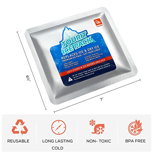 TOURIT Reusable Ice Pack for Coolers Long Lasting Cooler Ice Packs for Cooler Bag Lunch Bags/Boxes, Cooler Backpacks, Freezer Packs for Coolers