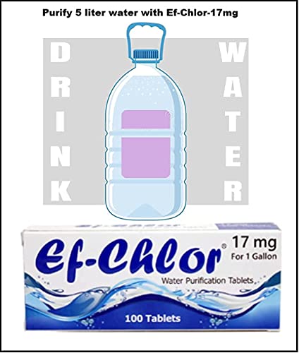 Ef-Chlor Water Purification Tablets (17 mg - 100 Tablets) - Portable Drinking Water Treatment - Ideal for Emergencies, Survival, Travel and Camping, Purifies 1 Gallon Water in 1 Tablet