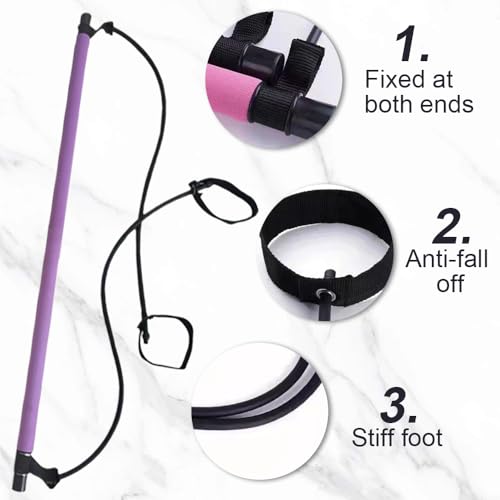 Pilates Sculpt Bar, Portable Pilates Stick Squat Training Bar Kit with Resistance Bands, Multifunctional Stretched Fusion Pilates Bar for Women Yoga Pull Rod Chest Fitness Workout (1, purple)