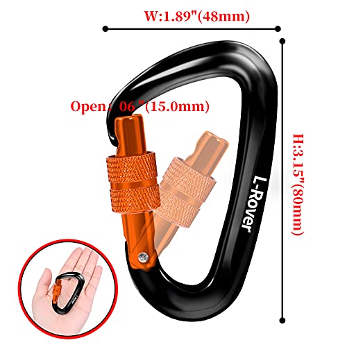 L-Rover Lightweight Locking Carabiner Clips,Carabiner Heavy Duty,x3/12kN/2645-pound Rating Caribeaners for Hammocks,Swing,Locking Dog Leash and Harness, Camping,Keychains,Hiking&Utility