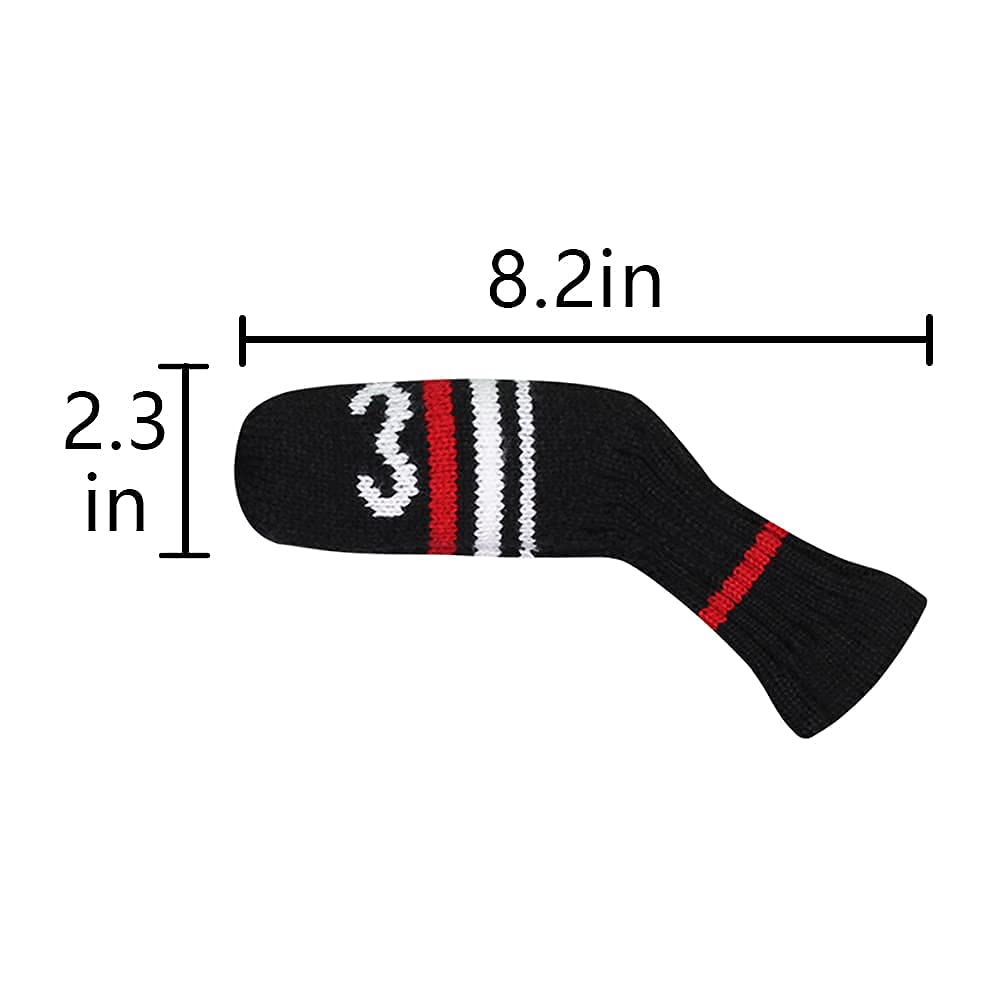 Scott Edward Black Red White Warning Iron Covers,Set of 10 PCS, Adorable and Basically Socks Shape,Washable & Durable Golf Club Head Protector (Black Red White Warning Stripes)