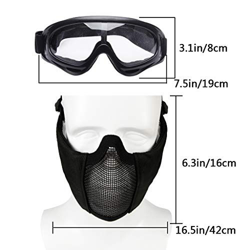 Yzpacc Airsoft Mask with Goggles, Foldable Half Face Airsoft Mesh Mask with Ear Protection for Paintball Shooting Cosplay CS Game