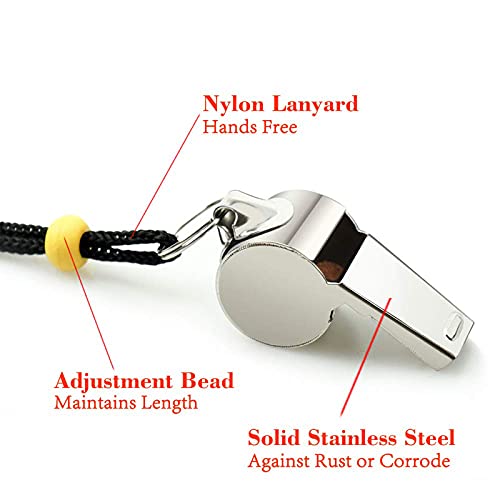 Hipat Stainless Steel Sports Whistles with Lanyard, Loud Crisp Sound Whistles Great for Coaches, Referees, and Officials