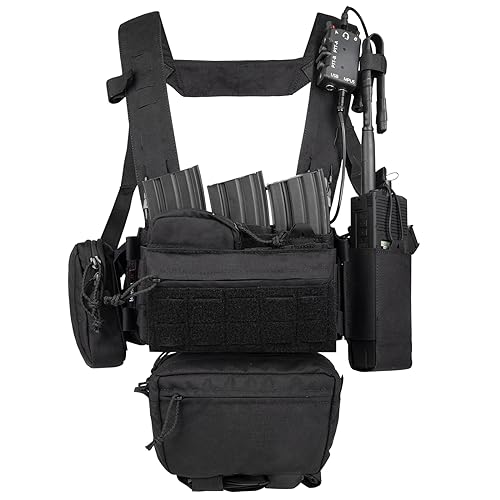 YAKEDA Tactical Chest Mini Rig Vest with Magazine Pouch Adjustable Detachable Laser-cutting Molle Modular Chest Vest (Black)