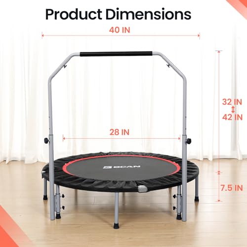 BCAN 40/48" Foldable Mini Trampoline Max Load 330lbs/440lbs, Fitness Rebounder with Adjustable Foam Handle, Exercise Trampoline for Adults Indoor/Garden Workout