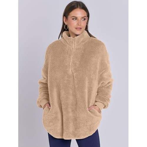ANRABESS Women's Sweatshirt Sherpa Fuzzy Fleece Zip Up Hoodies Cozy Pullover Soft Sweaters Tops 2025 Fall Trendy Clothes