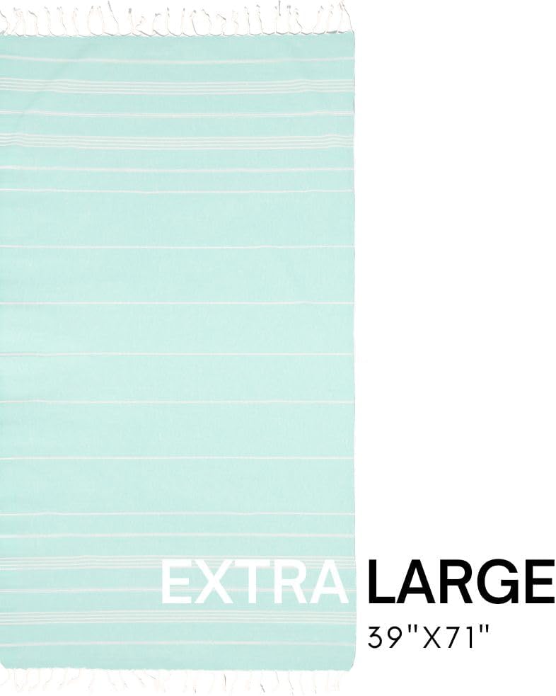 BAY LAUREL Turkish Beach Towel - Quick Dry, Sand-Free, Lightweight | 39 x 71 Inches, Aqua with Floral Bag