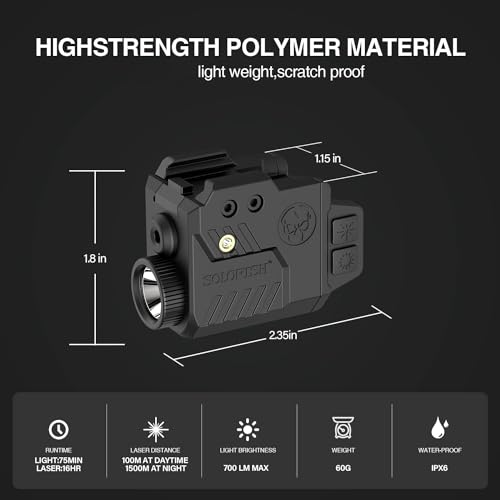 Solofish Pistol Laser Light Combo Red Green Laser Beams for Guns with Weaponlight Tactical Strobe Handgun Lights Laser Sight Compatible with Glock 19 Accessories