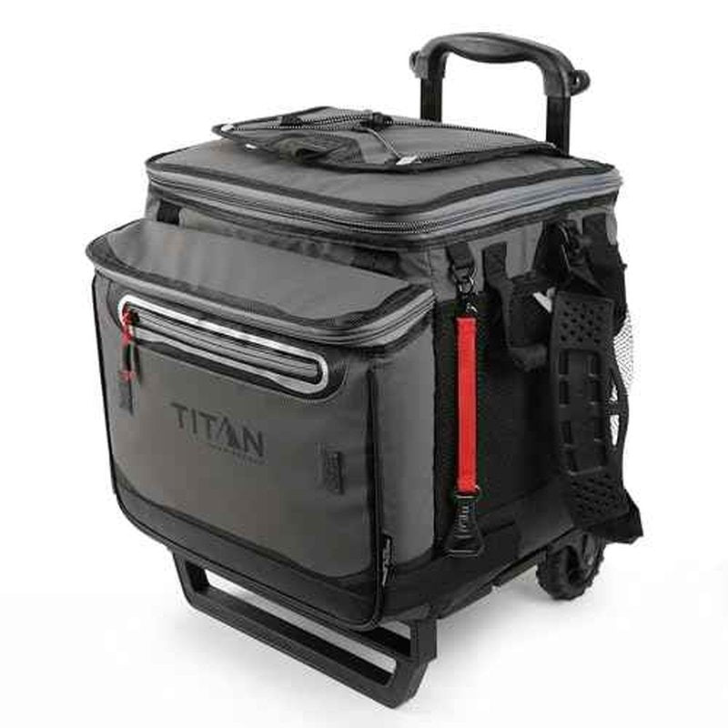 Titan Deep Freeze 60 (50+10) Can Wheeled Cooler - Collapsible Rolling Cooler with Wheels and All-Terrain Cart