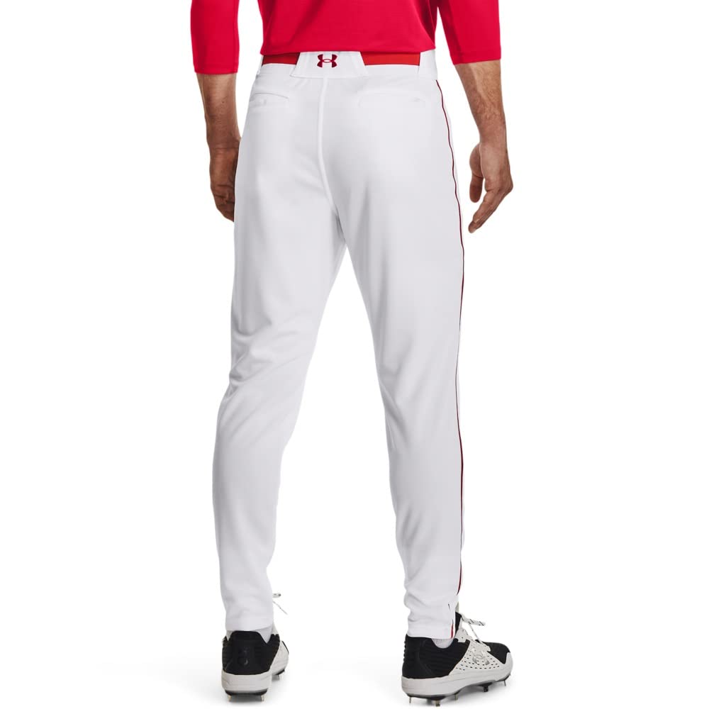 Under Armour Men's Utility Baseball Straight Leg Pant Pipe 22, (103) White/Red/Red, X-Large