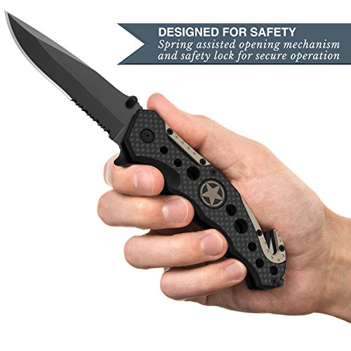 Swiss Safe 3-in-1 Tactical Knife for Military and First Responders - Carbon Fiber Gray