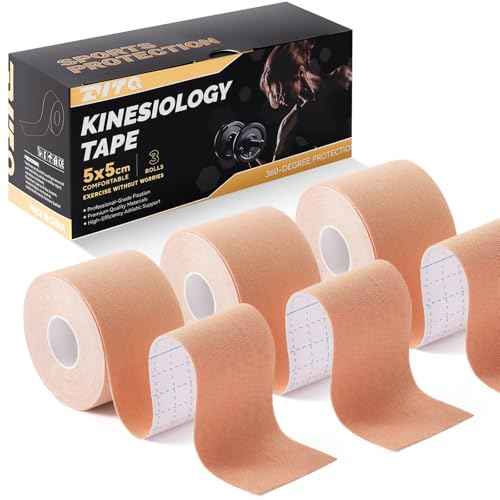 Kinesiology Tape (3 Rolls) - Acrylic Adhesive Muscle Tape - Waterproof, Breathable, Hypoallergenic - Ideal for Muscle Support & Injury Recovery - 2 Inches x 16 Feet (Beige)