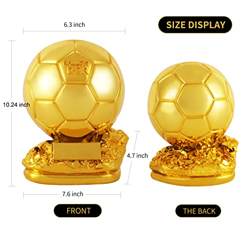 Fubosi 10.24 Inch Ballon d'Or Trophy Football Trophy, Golden Ballon Football Trophy, Best Soccer Trophy Resin Replica with Electroplating Process for Office Decorations Fans Gifts and Birthday Gift