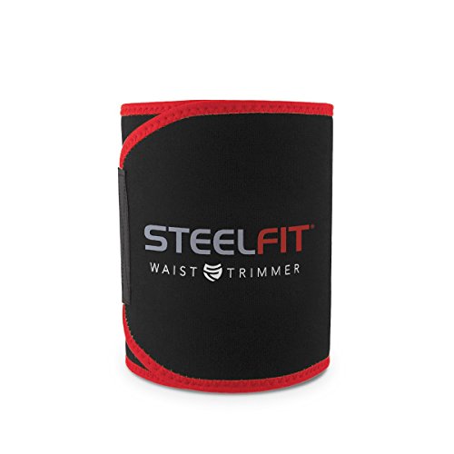 SteelFit Waist Trimmer Belt - Adjustable Latex-Free Neoprene Sweat Waist Band - Unisex - Waist Trainer Workout Belt to Help Promote Increased Heat, Circulation and Sweat Black, Red