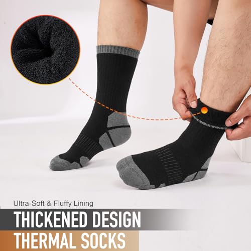 Merino Wool Hiking Crew Socks for Men & Women, Thick Thermal Cushioned Winter Socks, Moisture-Wicking, 3 Pairs