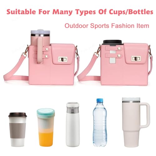 Outdoor Portable Crossbody Water Cup Storage Bag,Crossbody Cup Holder Bag,Crossbody Bag With Water Bottle Holder,for Stanley Purse Cup Holder Bag,Leather Water Bottle Bag With Adjustable Strap (Black)