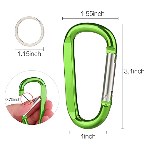 6PCS Carabiner Caribeaner Clip,3 Inch Large Aluminum D Ring Shape Carabeaner with 6PCS Keyring Keychain Hook