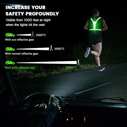 Fokia Kunbio LED Reflective Running Vest Gear,Light Up Vest Runners Night Walking USB Rechargeable,Up to 11hrs Light with Adjustable Waist/Shoulder for Women Men Kids (Colorful Lights)