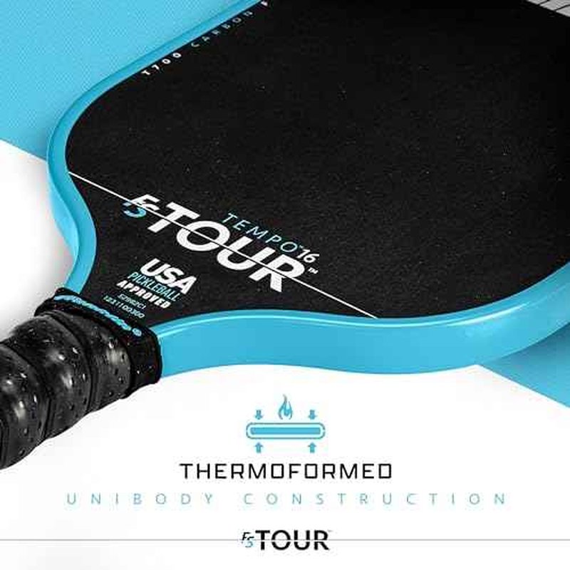 Franklin Sports Pro Pickleball Paddles - FS Tour Series Raw Carbon Fiber T700 - USA Pickleball Approved - Unibody Epoxy Resin Injected Edge - Dynasty + Tempo - 14mm/16mm Core - Gray, Blue + Pink