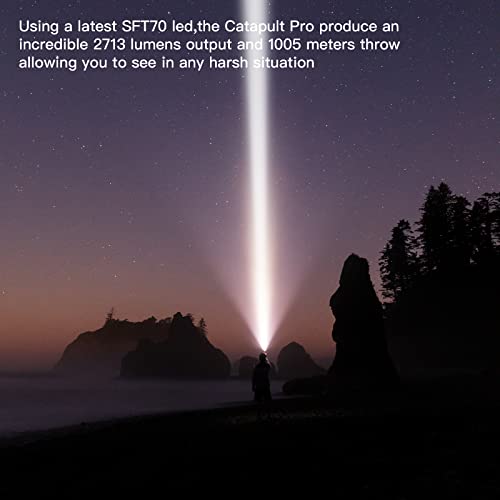 ThruNite Catapult Pro Rechargeable Flashlight, SFT70 LED, 1005 Meters Throw, 2713 High Lumens Bright Searchlight, Long Beam Distance Spotlight for Hiking, Camping, and Hunting - Desert Tan