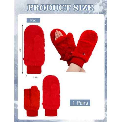 SATINIOR Faux Fur Mittens Fingerless Gloves Convertible Gloves Fluffy Winter Warm Soft Half Finger Fuzzy Mittens for Women