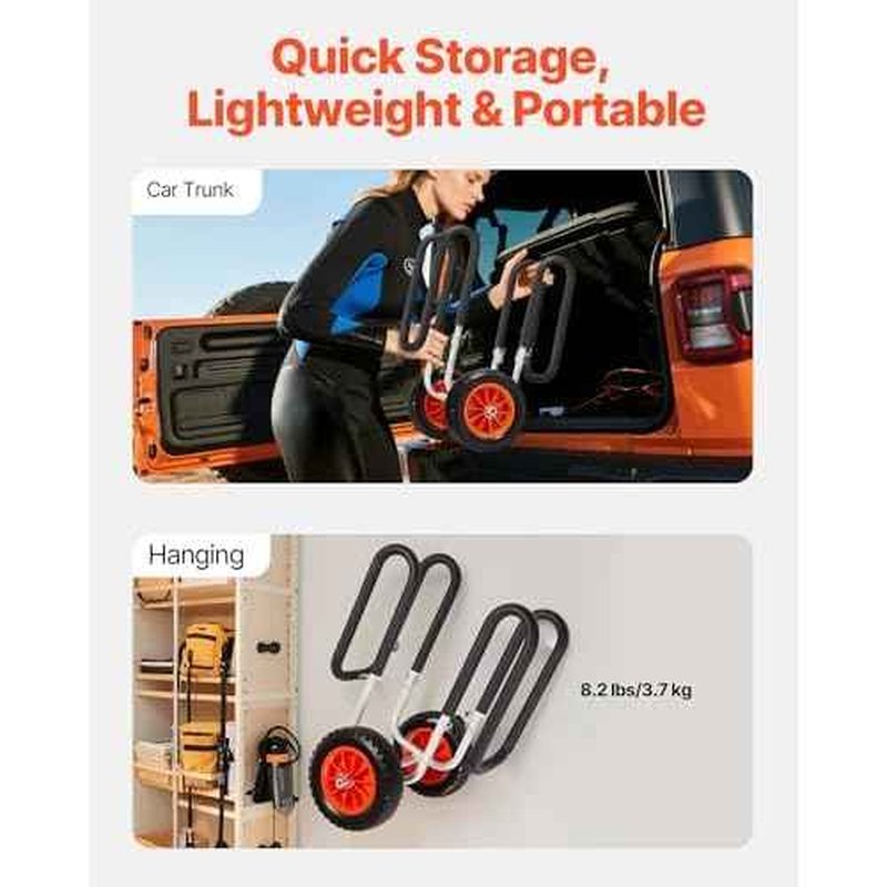 VEVOR Stand Up Board Cart, 150 lbs Surfboard Transport Cart, with 10-inch Solid Rubber Tires & Kickstands & Ratchet Strap for 2 Stand Up Paddle Boards & Surfboards