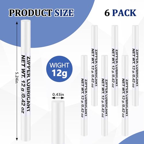 Nuanchu 6 Pcs Zipper Wax Snap and Zipper Lubricant Stick, Zip Lube for Lubricating and Protecting Plastic and Metal Zippers - Ideal for Boat, Canvas, Backpacks, Tents, Jackets, and More (0.42 Oz)