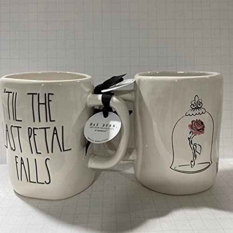 Rae Dunn TIL THE LAST PETAL FALLS Mug - Double sided - Ceramic - Dishwasher and Microwave Safe - 16 oz - Valentine's Day