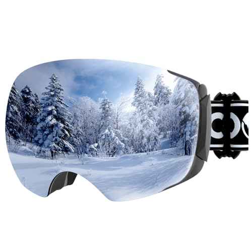 COOLOO Snow/Ski Goggles, Snowboard Goggles for Men Women Youth -OTG, Magnetic Lens Frameless Anti Fog 100% UV Protection