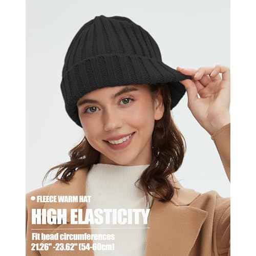 Winter Beanie Hat for Women Fleece Lined Beanies Soft Chunky Warm Wool Blend Knit Hats Womens Men Snow Cap