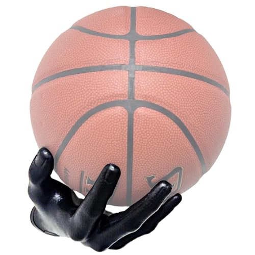 LOCZAR Basketball Holder, Hand Sculpture Ball Holder Wall Mount Art Decor Stand Storage Rack Organizer Display Case Man Cave for Football Soccer Gift Ideas for Him Men Boys Gamers (Black Ball Holder)