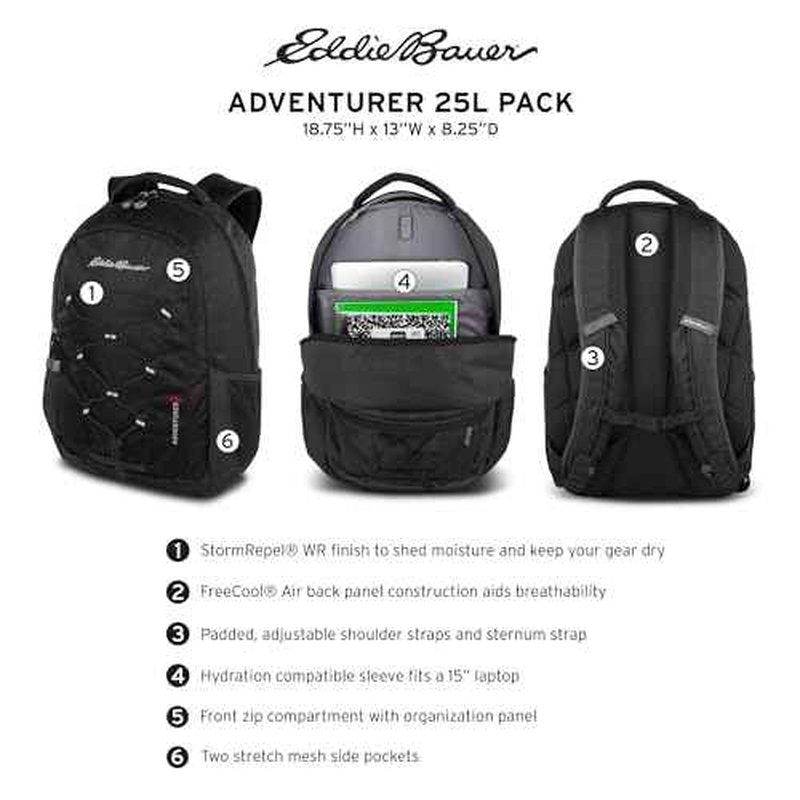 Eddie Bauer Adventurer Backpack with Organization Compartments and Hydration/Laptop Compatible Sleeve, Adventurer - Dark Berry, 25L
