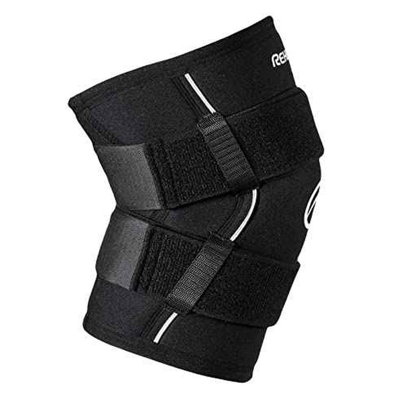 Rehband X-RX Knee Support with Straps, 1 piece, strong knee sleeve 7mm neoprene for heavyweight workouts, weightlifting & strongman, Colour:Black, Size:Medium