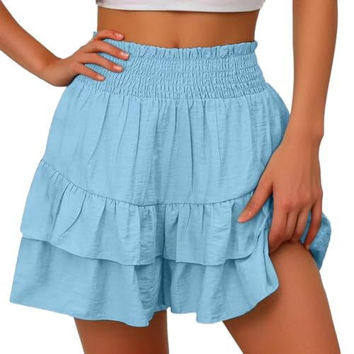 Generic 99 Cent Items Shorts for Women Trendy Summer High Waisted Ruffle Tiered Skirts Skorts Dressy Casual Cute Flowy Beach Vacation Shorts Pantalones Cortos Para Mujer, Medium, A20_light Blue