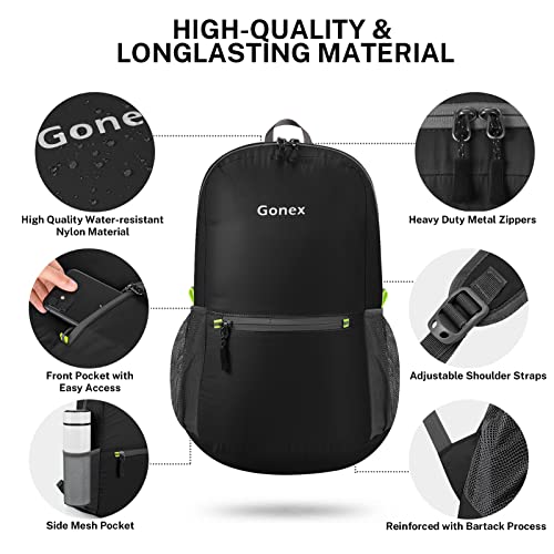 Gonex Ultra Lightweight Packable Backpack Daypack Handy Foldable Camping Outdoor Travel Cycling School Backpacking(Black)