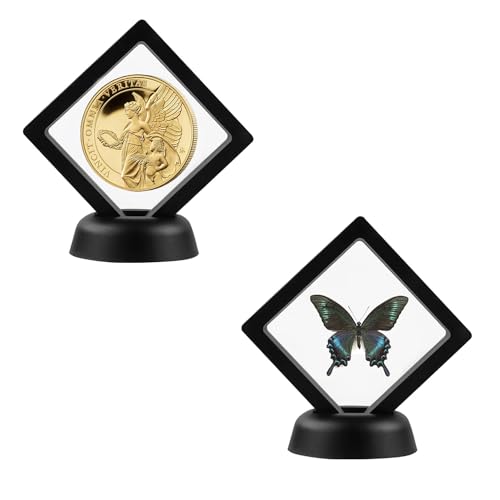 2 PCS 3D Floating Display Case, Challenge Coin Display Frame,Transparent Film Stand Holder for Jewelry Medals Specimens, 2.75x2.75x0.75 Inches