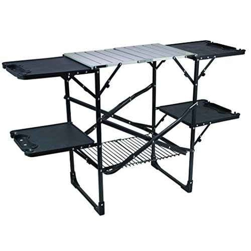GCI OUTDOOR Slim-Fold Cook Station | Portable Folding Kitchen Table with a Heat Resistant Tabletop, 4 Side Tables & Storage Rack, Perfect for Picnics & Camping Trips