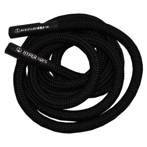 HYPERWEAR Hyper Rope Weighted Short Battle Ropes Exercise Rope Home Gym Battle Rope Anchor Optional Full Size Rope Core Workout in 6ft or Less Space (Black, 20 ft, 15 lbs)