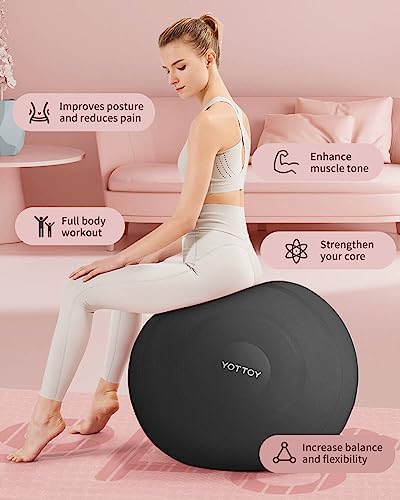 YOTTOY Anti-Burst Exercise Ball for Working Out, Yoga Ball for Pregnancy,Extra Thick Workout Ball for Physical Therapy,Stability Ball for Ball Chair Fitness with Pump (Black)