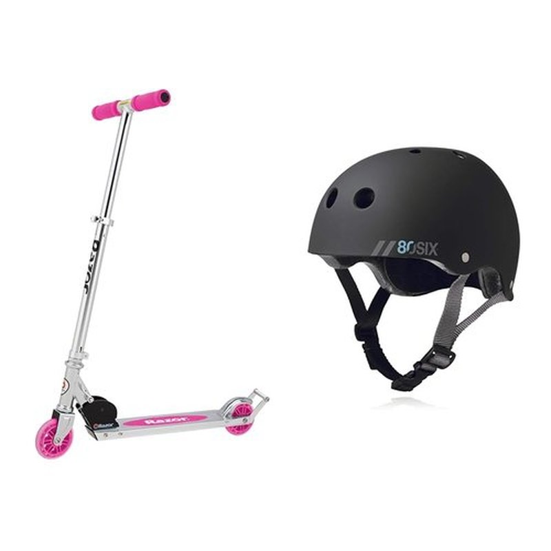 Razor AW Kick Scooter and 80Six Dual Certified Kids Helmet Bundle for Ages 8+