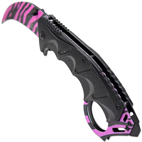 Snake Eye Tactical Everyday Carry Spring Assist Style Folding Pocket Knife EDC (Pink Zebra)