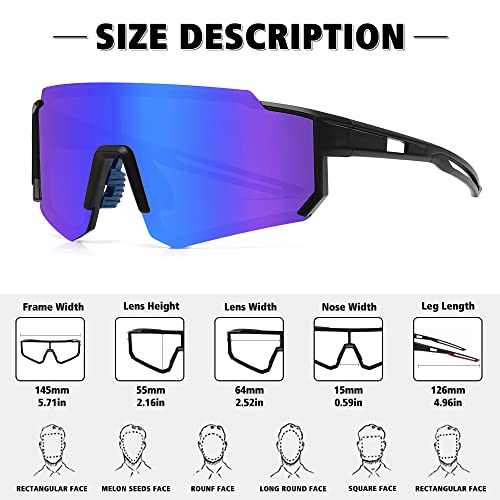 STORYCOAST Polarized Sports Sunglasses for Men Women,Driving Fishing Cycling Mountain Bike Sunglasses UV400 Protection Clear Frame-Green Mirror Lens