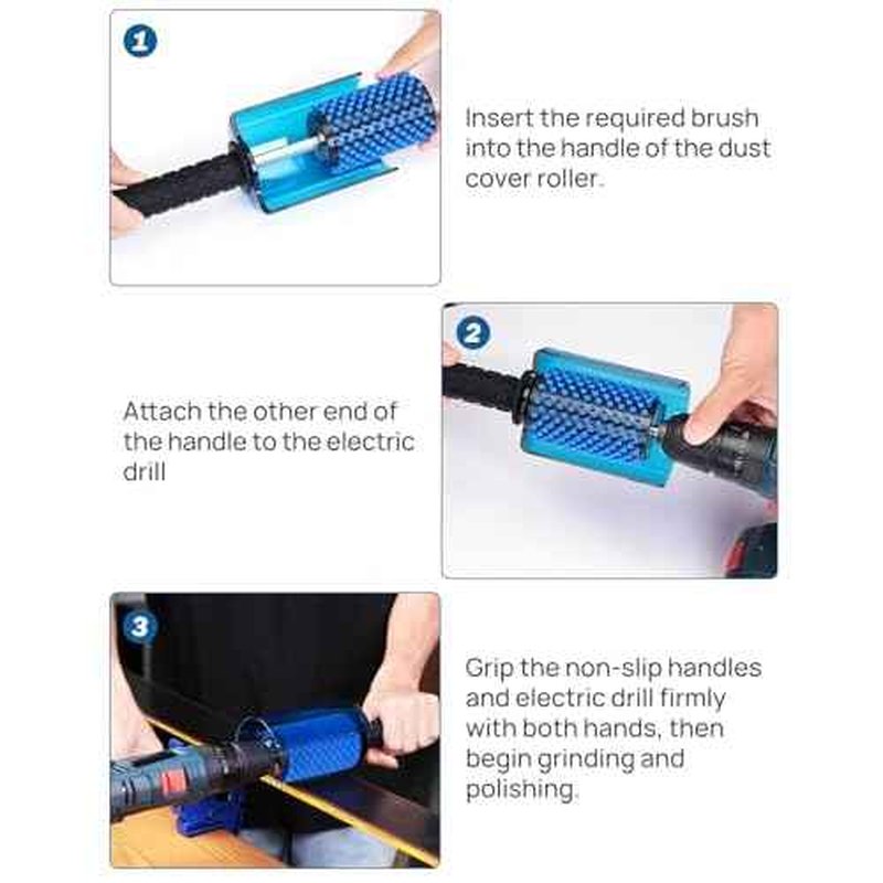 JOYTUTUS Ski Roto Brush Kit with Quick-Change Axle - 100mm Wide 3-Pack Professional Brushes (Brass, Horse Hair, Nylon) for Ski & Snowboard Waxing