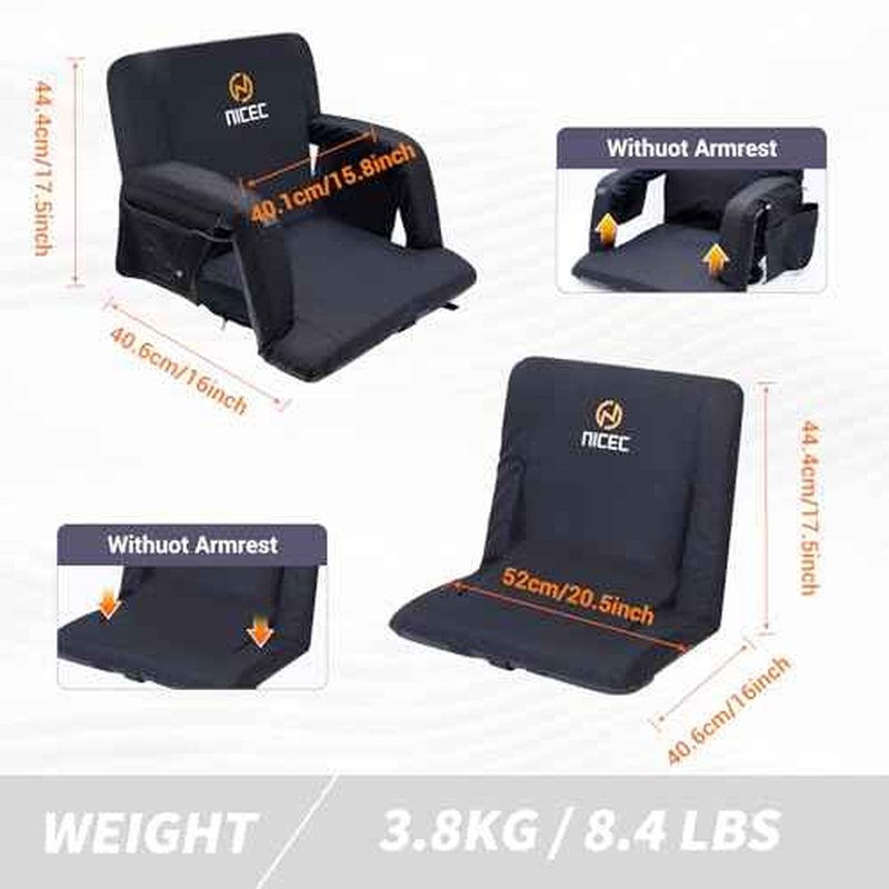 Nice C Heated Massage Stadium Seats, Floor Chair, Bleacher Seats, Reclining Waterproof Cushion, Foldable, Thick Padding, with Shoulder Straps & Side Pockets