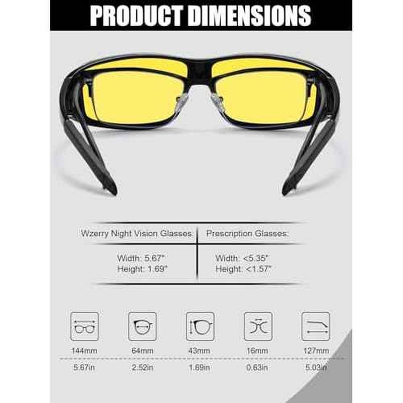 Wzerry Night Vision Glasses for Driving Polarized Nighttime Yellow Glasses Fit Over Glasses for Men Women