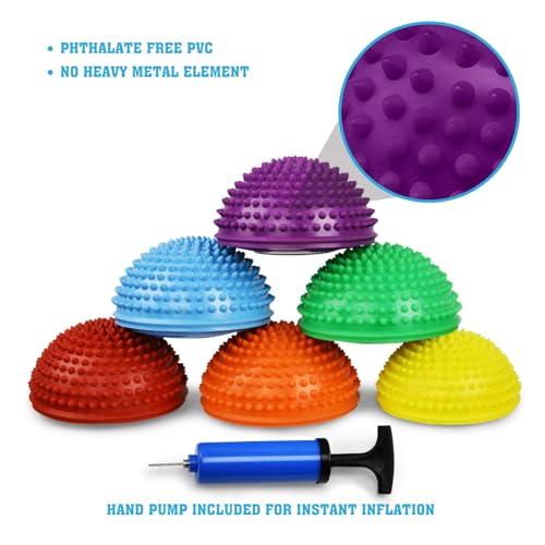 Yes4All Hedgehog Balance Pods for Exercise, Core Body Balancing, Balance Pods for Youth & Adults with Hand Pump - Set of 6