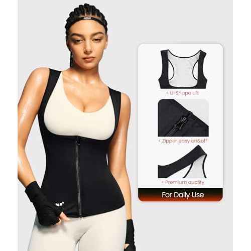Junlan Sauna Suit for Women Waist Trainer Vest for Women Sweat Tank Top Shaper for Women with Zipper
