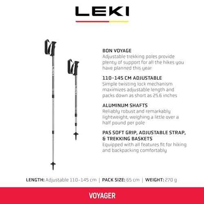LEKI Voyager Aluminum Adjustable Lightweight Walking Poles for Trekking & Hiking